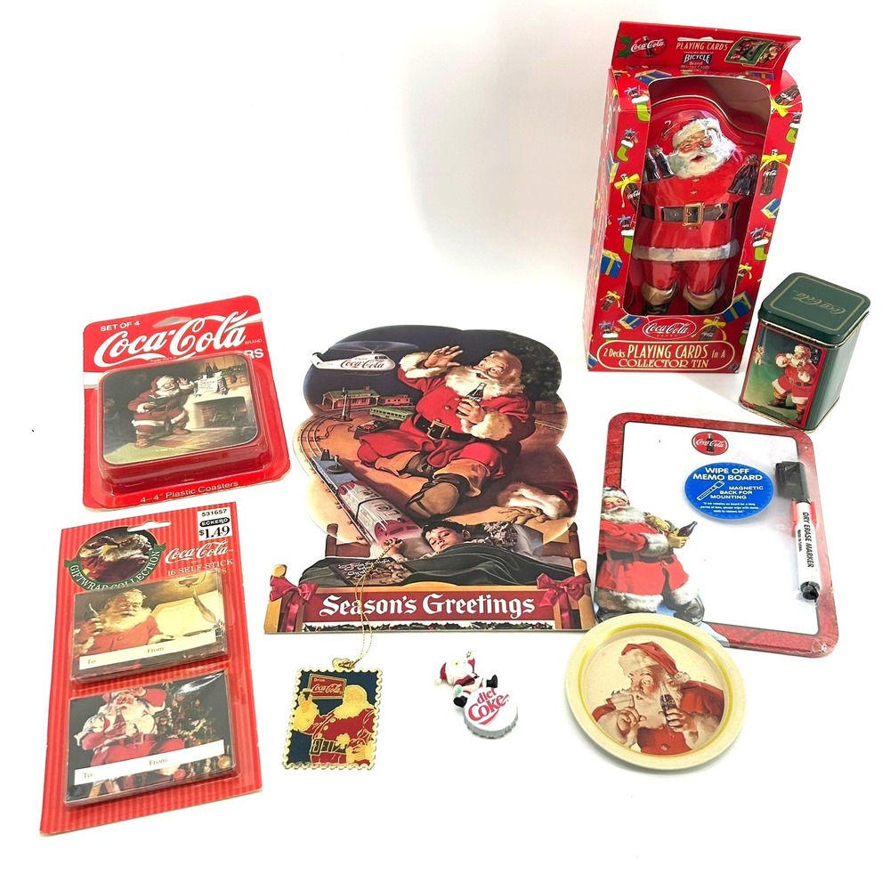 Vintage Coca-Cola Christmas Santa Decor Lot Coasters Gift Tags Ornament Magnet